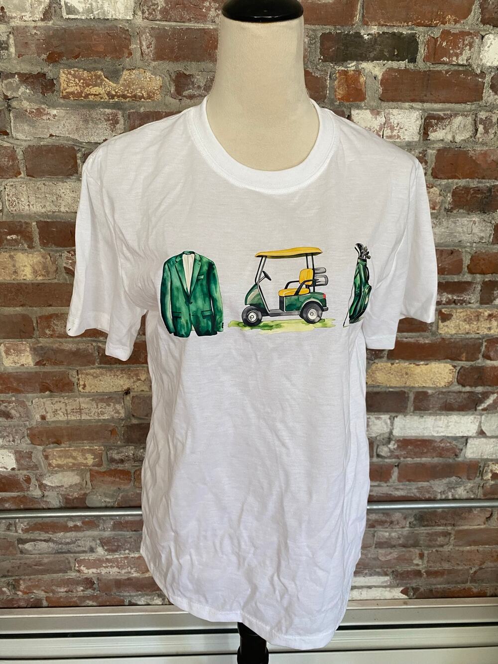 Kule The Golf Graphic T-Shirt Size Small White Green Jacket Cart Bag
